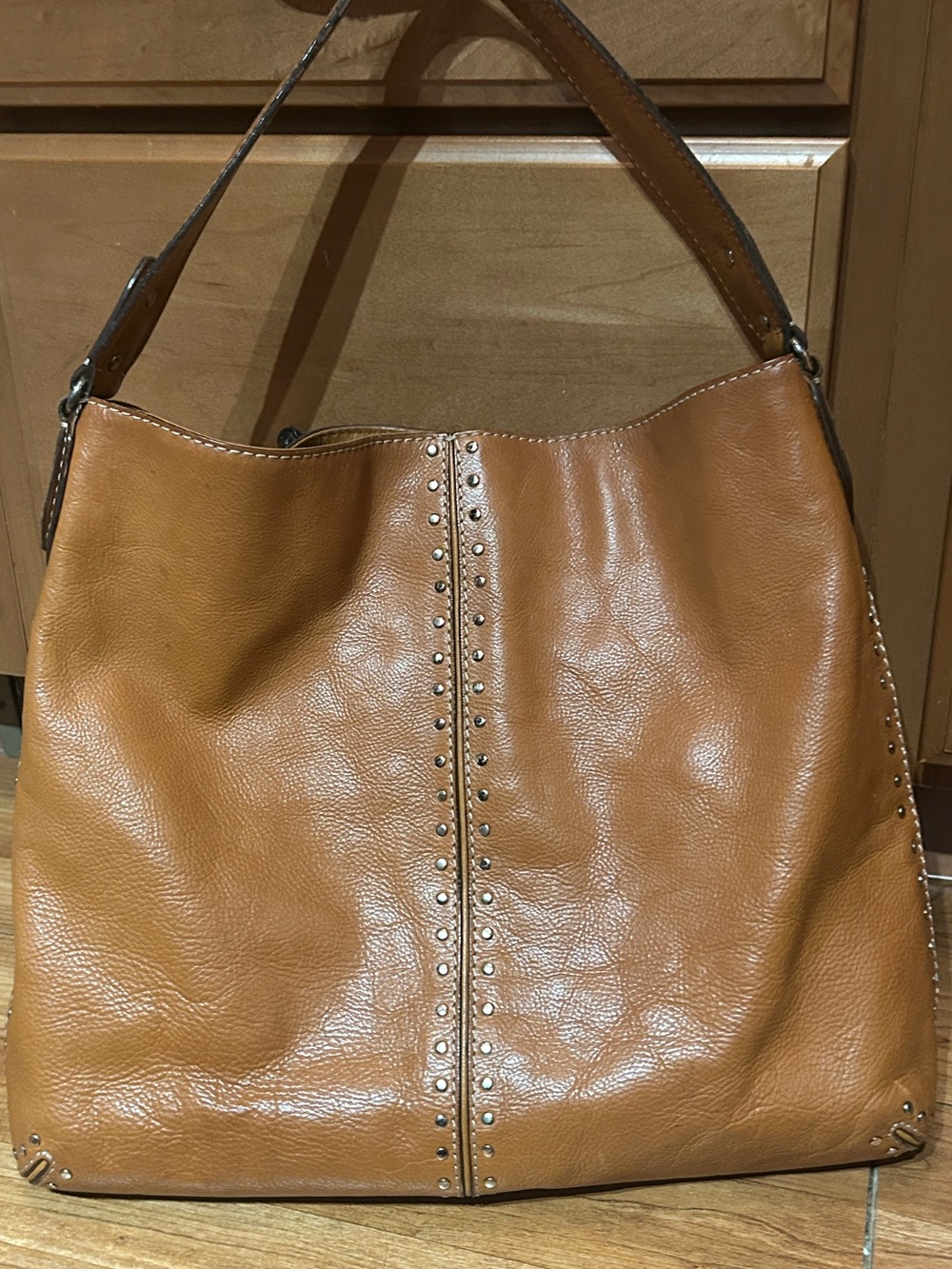 Michael Kors Astor Tan Leather Studded Hobo Bag